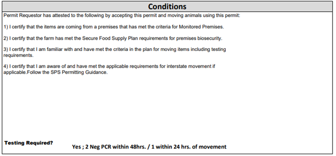 Example of conditions listed in an approved permit.