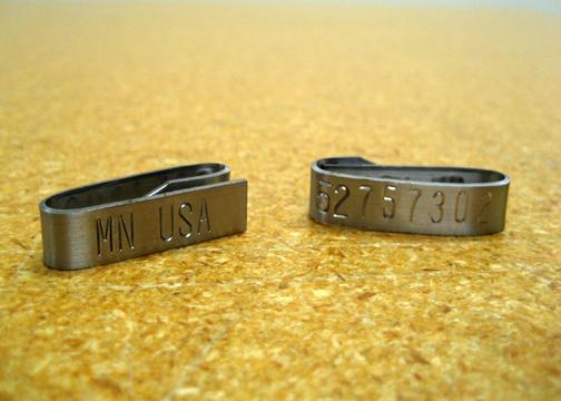 american id metal tags with numbers and letters imprinted, metallic color